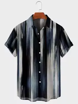 Hawaiian Men's Striped Shirts Black Printed Shirts Social Short Sleeve Casual Top Oversized Gym Clothing Fashion Male Vintage